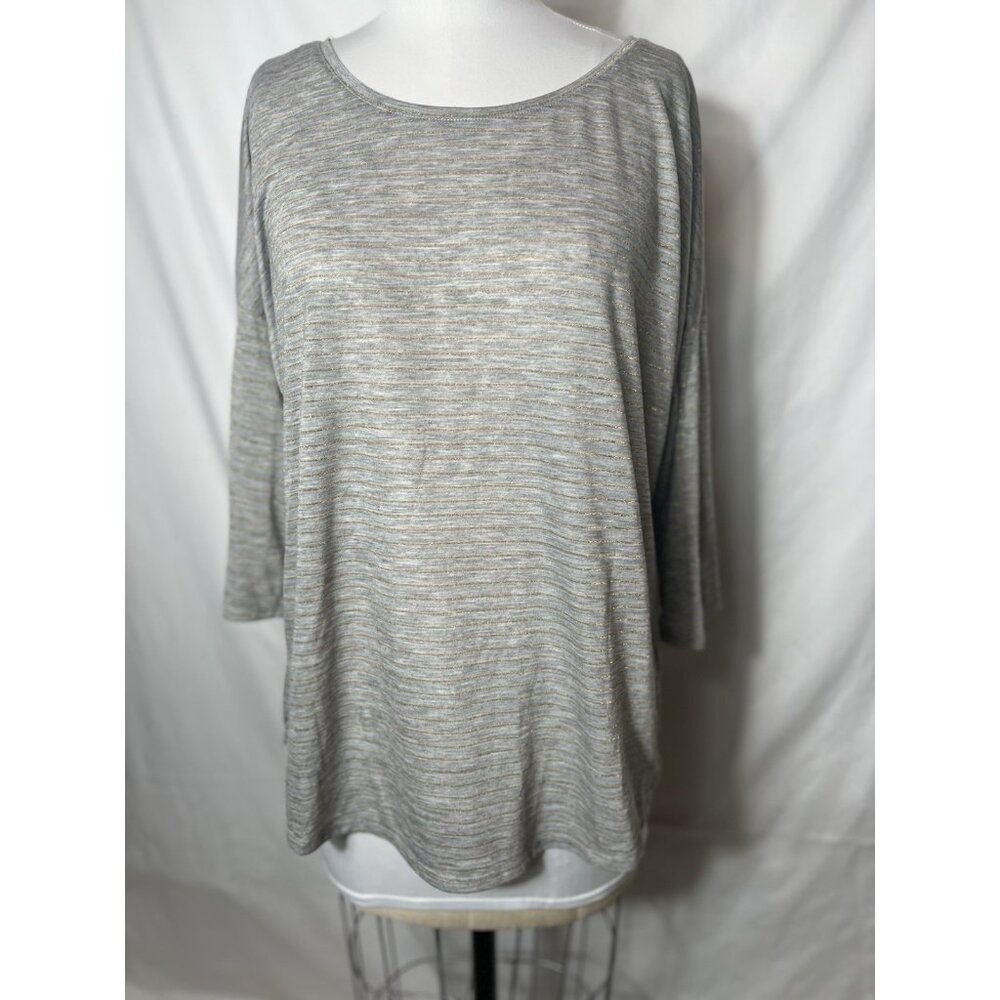 A.N.A Long Sleeve Knit Gray and Gold  NWT Womens Subtle Striped XL top‎